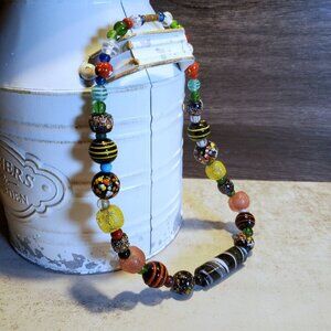 India Artisan Vintage 90s Glass Beads Black Multi Necklace OOAK Style X